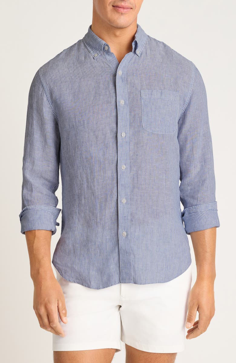 Bonobos Everyday Slim Fit Striped Linen Shirt, Main, color, Blue Chelsea Stripe