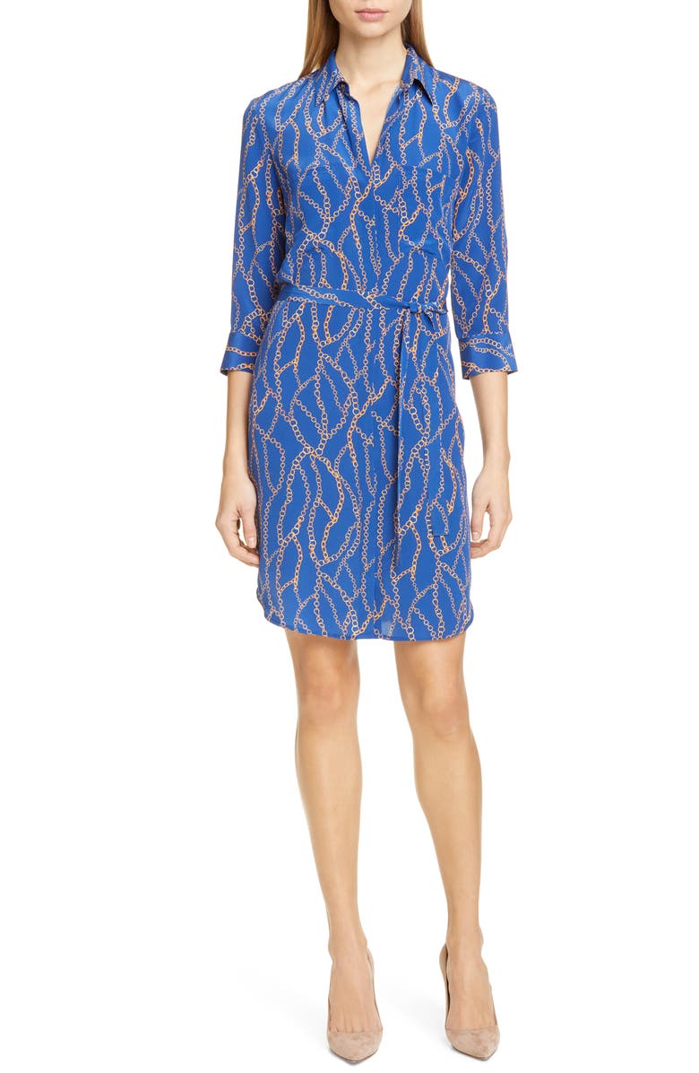 L'AGENCE Stella Chain Print Silk Shirtdress, Main, color, 