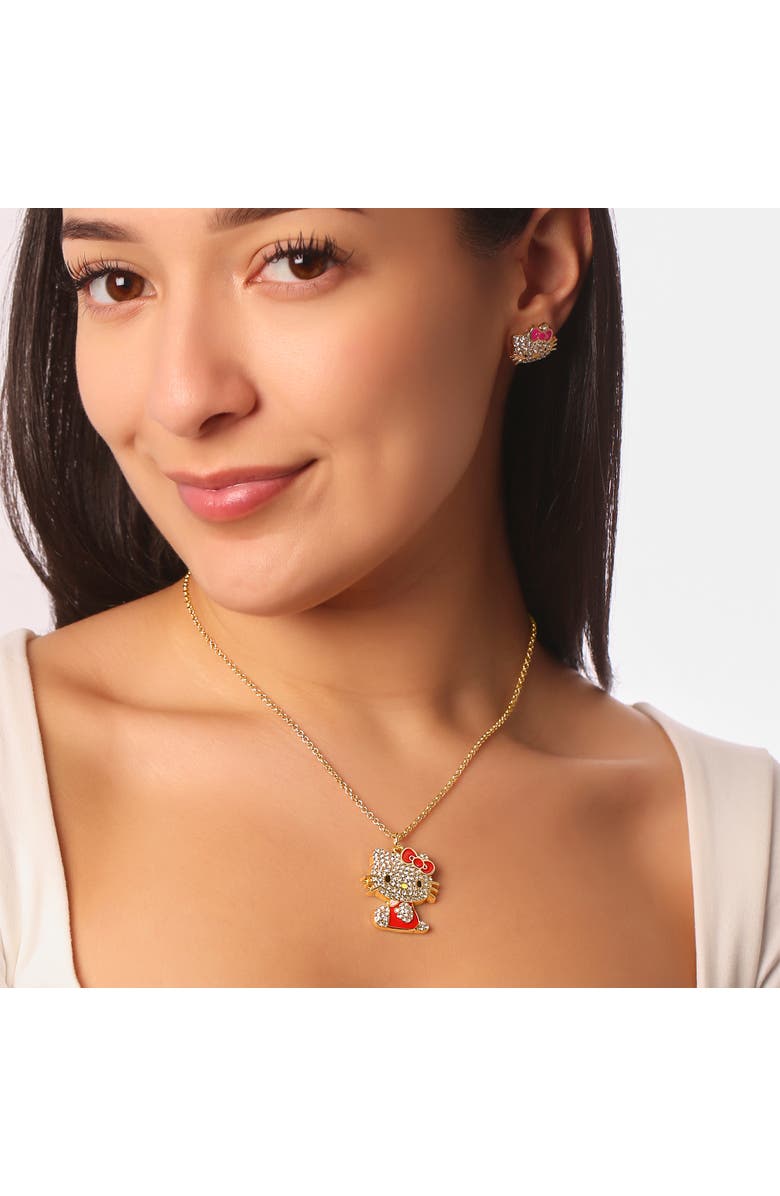 Hello Kitty Crystal Gold-Tone Pendant Necklace, Alternate, color, Red
