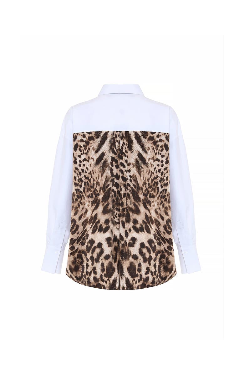 THEO The Label Echo Print Back Banker Shirt, Main, color, White/Leopard