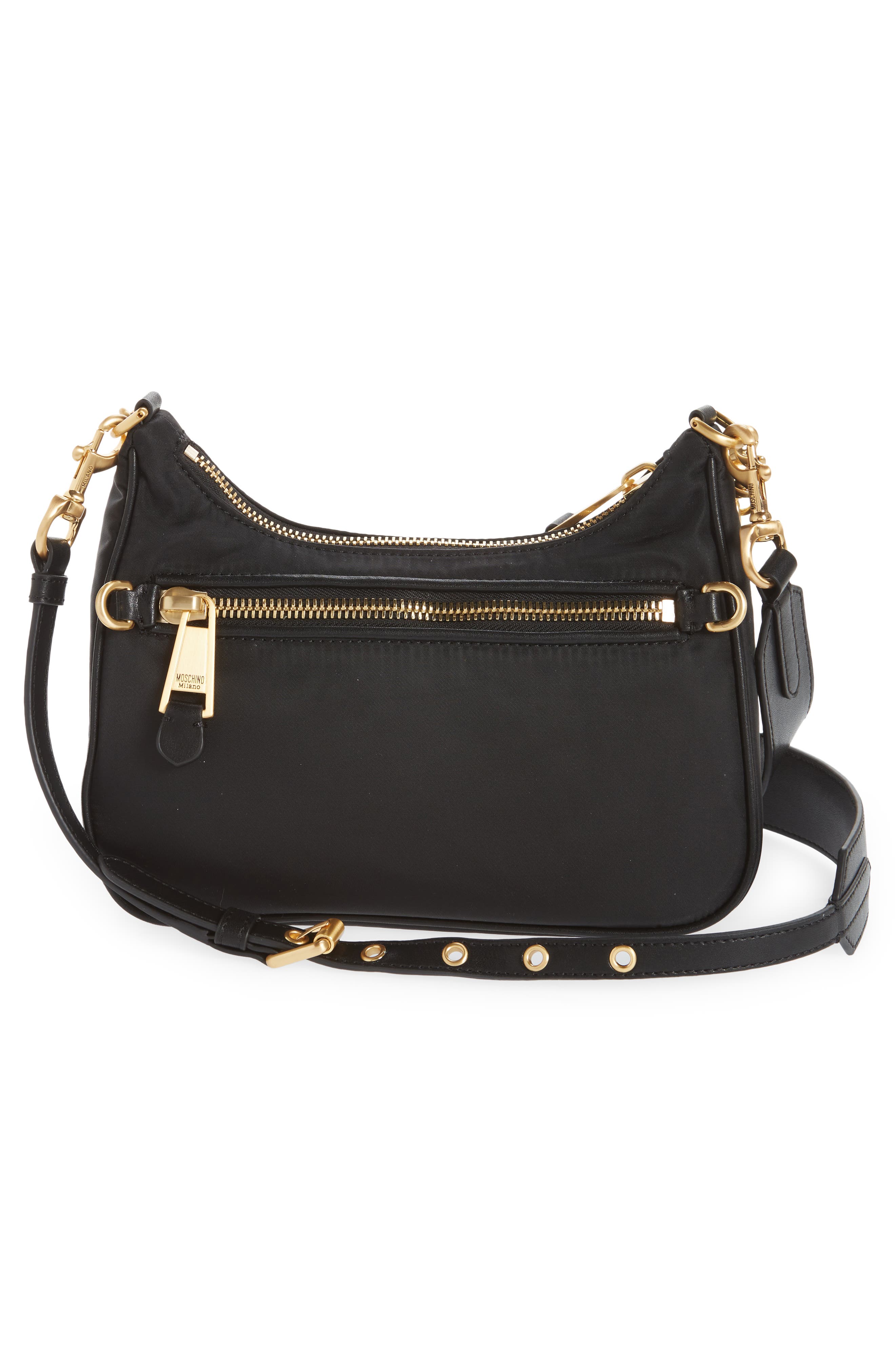 Moschino Logo Lettering Nylon Hobo Bag, Alternate, color, 