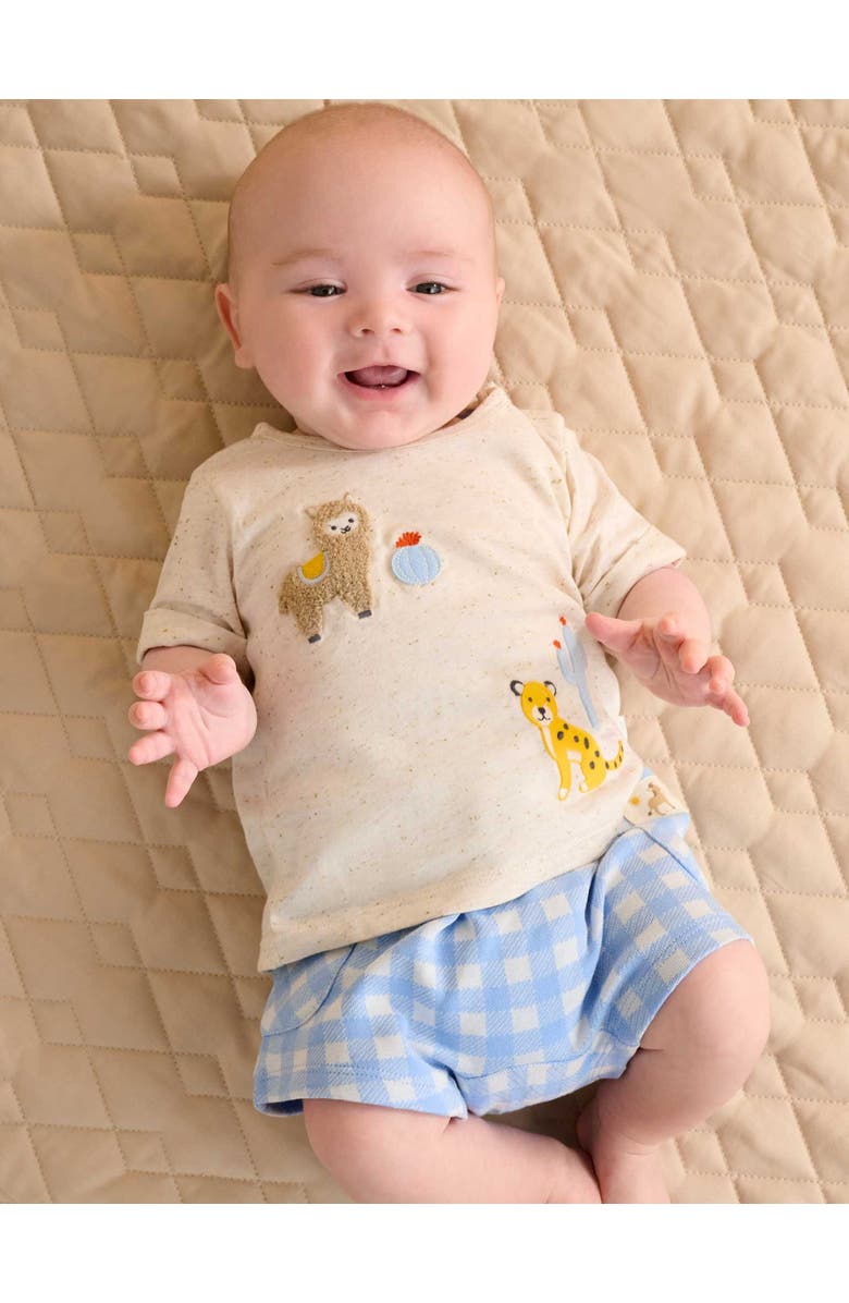 Purebaby Gingham Short and Tee Set, Alternate, color, Caribbean Gingham