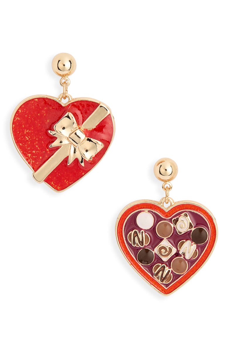 Leith Valentine's Day Chocolate Box Drop Earrings, Main, color, Red Multi- Gold