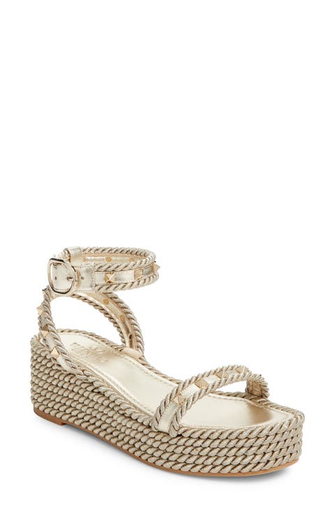 Rockstud Ankle Strap Espadrille Platform Sandal