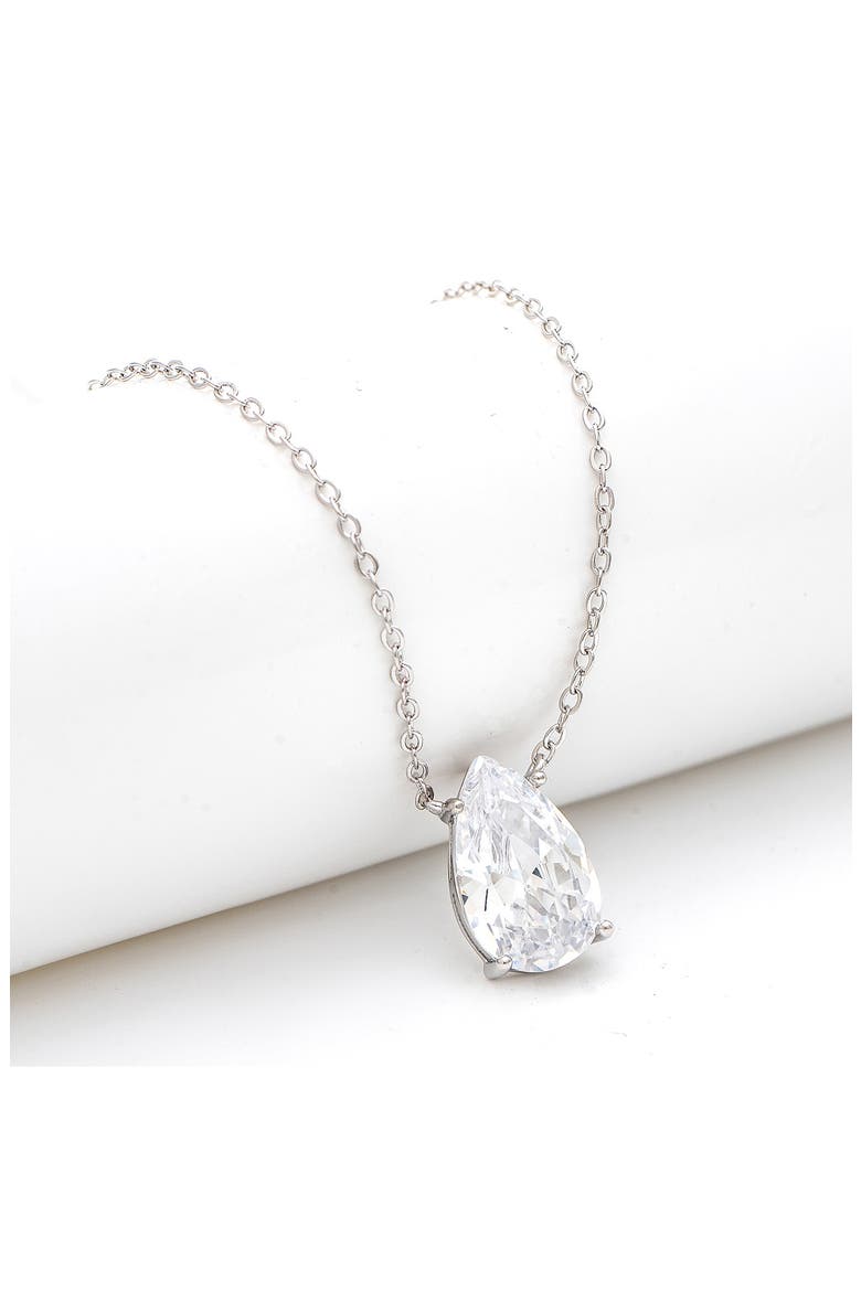 Cubic Zirconia Teardrop Pendant Necklace, Alternate, color, WHITE RHODIUM