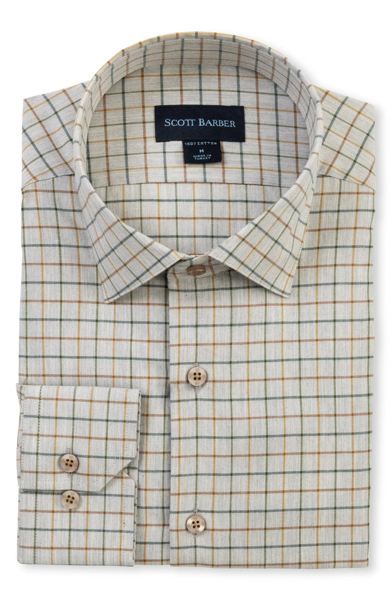 Scott Barber Windowpane Melange Cotton Twill Button-Up Shirt, Main, color, Grey Heather