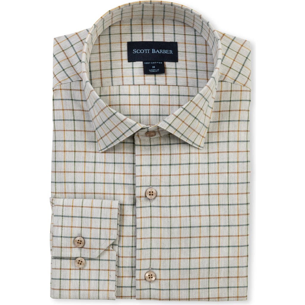 Scott Barber Windowpane Melange Cotton Twill Button-up Shirt In Gray