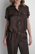 DKNY Twinkle Crinkle Roll Tab Cuff Button-Up Shirt