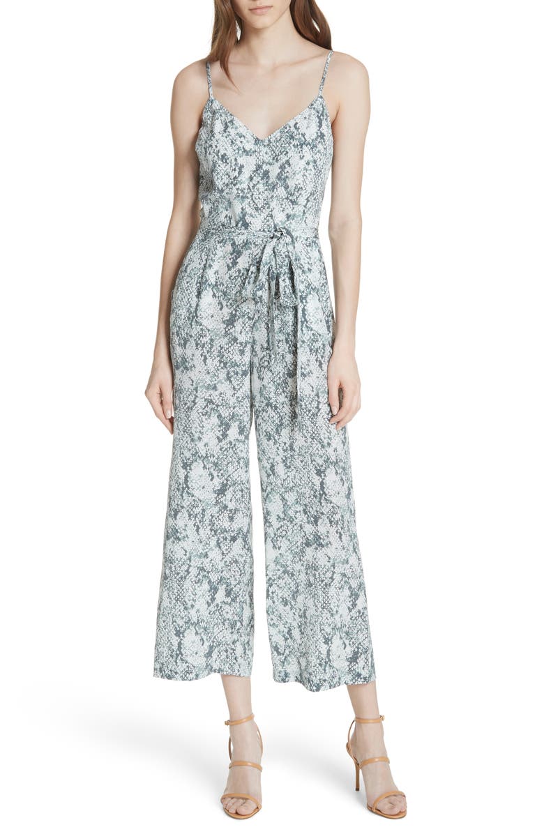 L'AGENCE Jaelyn Snake Print Silk Jumpsuit, Main, color, 
