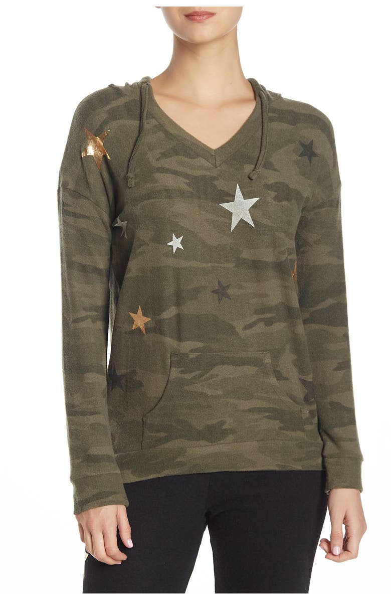 THEO AND SPENCE Star Camo Print Fleece Hoodie, Main, color,