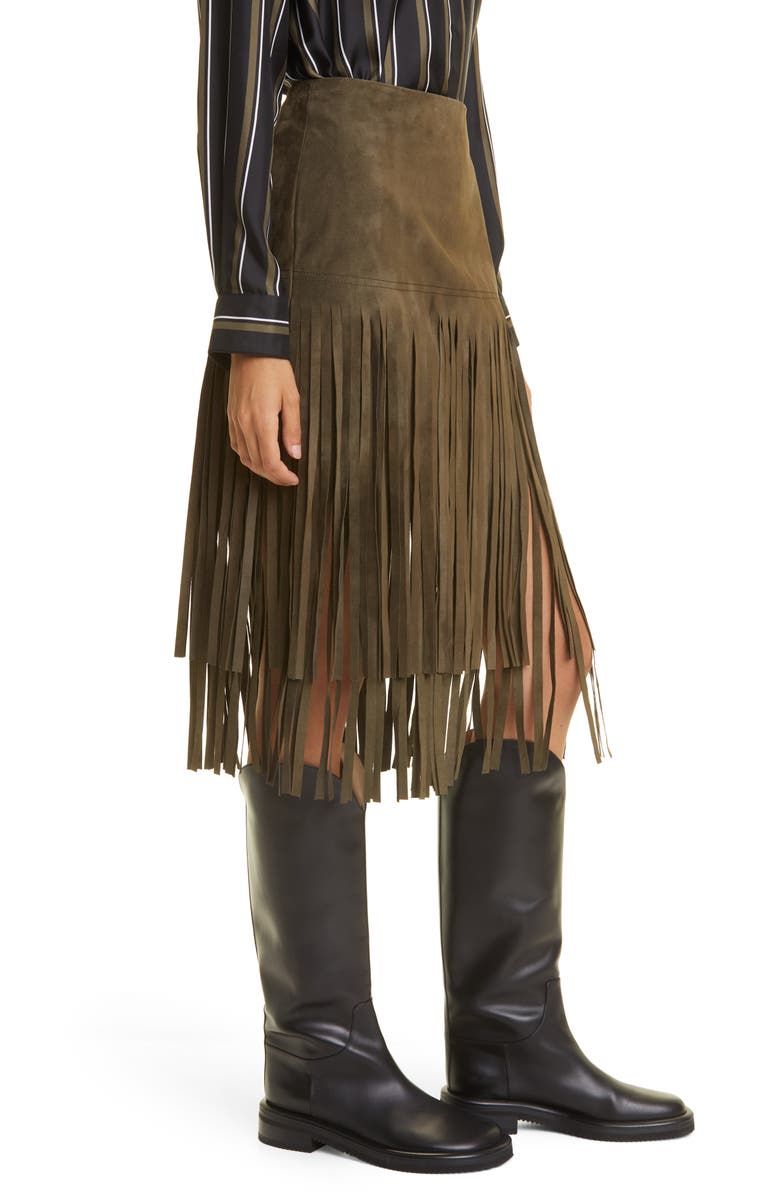 Max Mara Battage Fringe Suede Midi Skirt, Alternate, color,