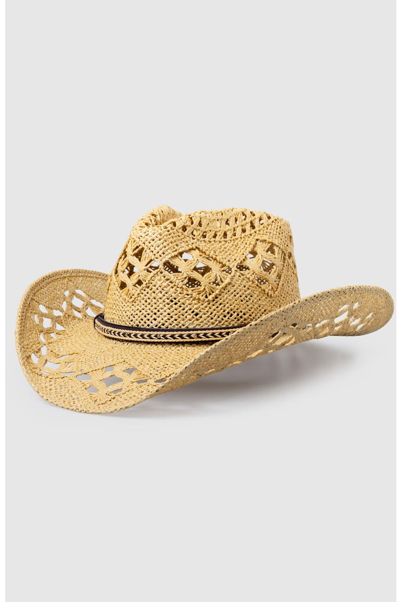 Twister Canyon  Handwoven Straw Sun Hat - Bohemian Summer Cowboy Hat, Main, color, Ochre  / Brown