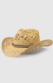 Manela Twister Canyon Handwoven Straw Sun Hat - Bohemian Summer Cowboy Hat