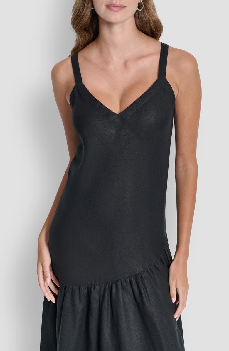 DKNY Shirred Linen Maxi Dress, Alternate, color, Black