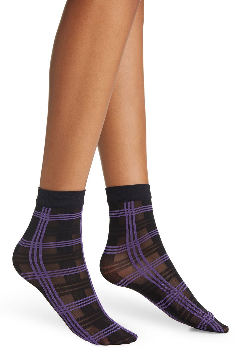 Swedish Stockings x Rodebjer Cia Check Semisheer Recycled Polyamide Blend Crew Socks, Main, color,