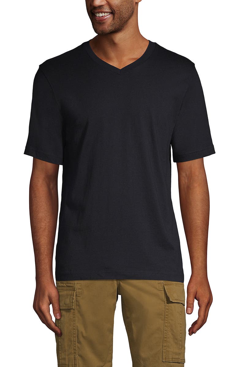 Lands' End Super-T Short Sleeve V-Neck T-Shirt, Main, color, Black