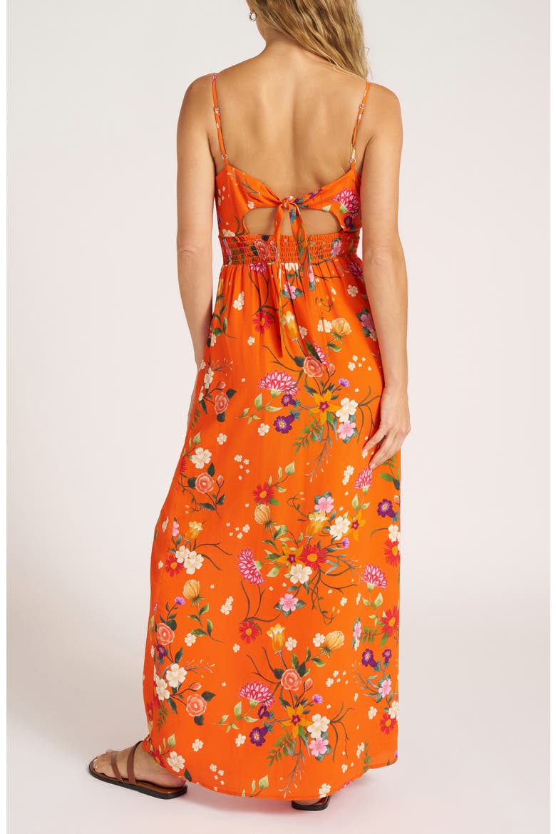 Floral Print Satin Maxi Dress, Alternate, color, TANGERINE