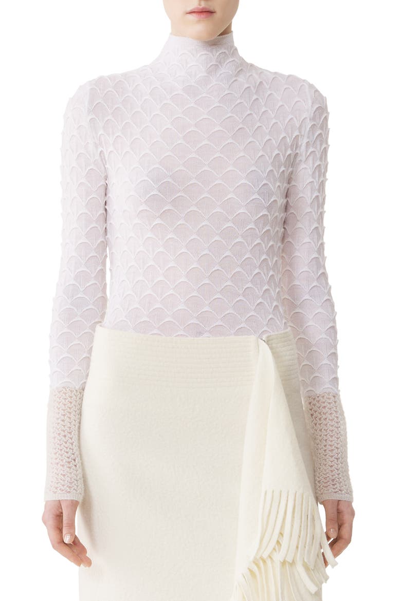 High-Neck Top In Wool And Mohair, Alternate, color, Moon