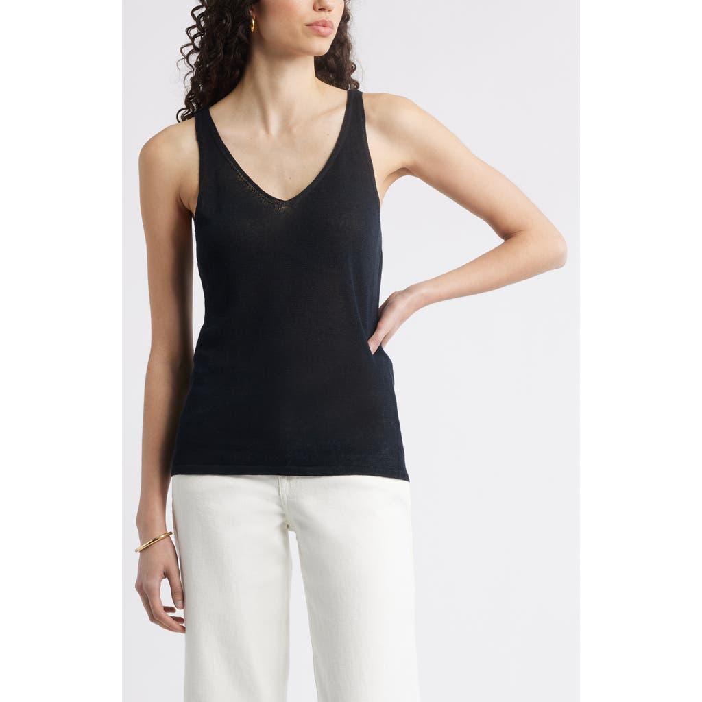 Nordstrom Double-v Line Blend Tank In Black