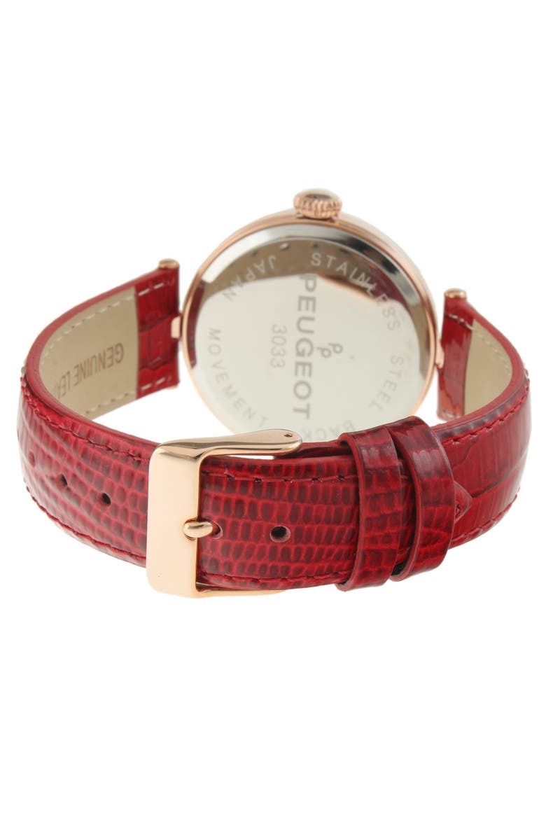 Round T Bar Leather Strap Watch- 38MM, Alternate, color, Red
