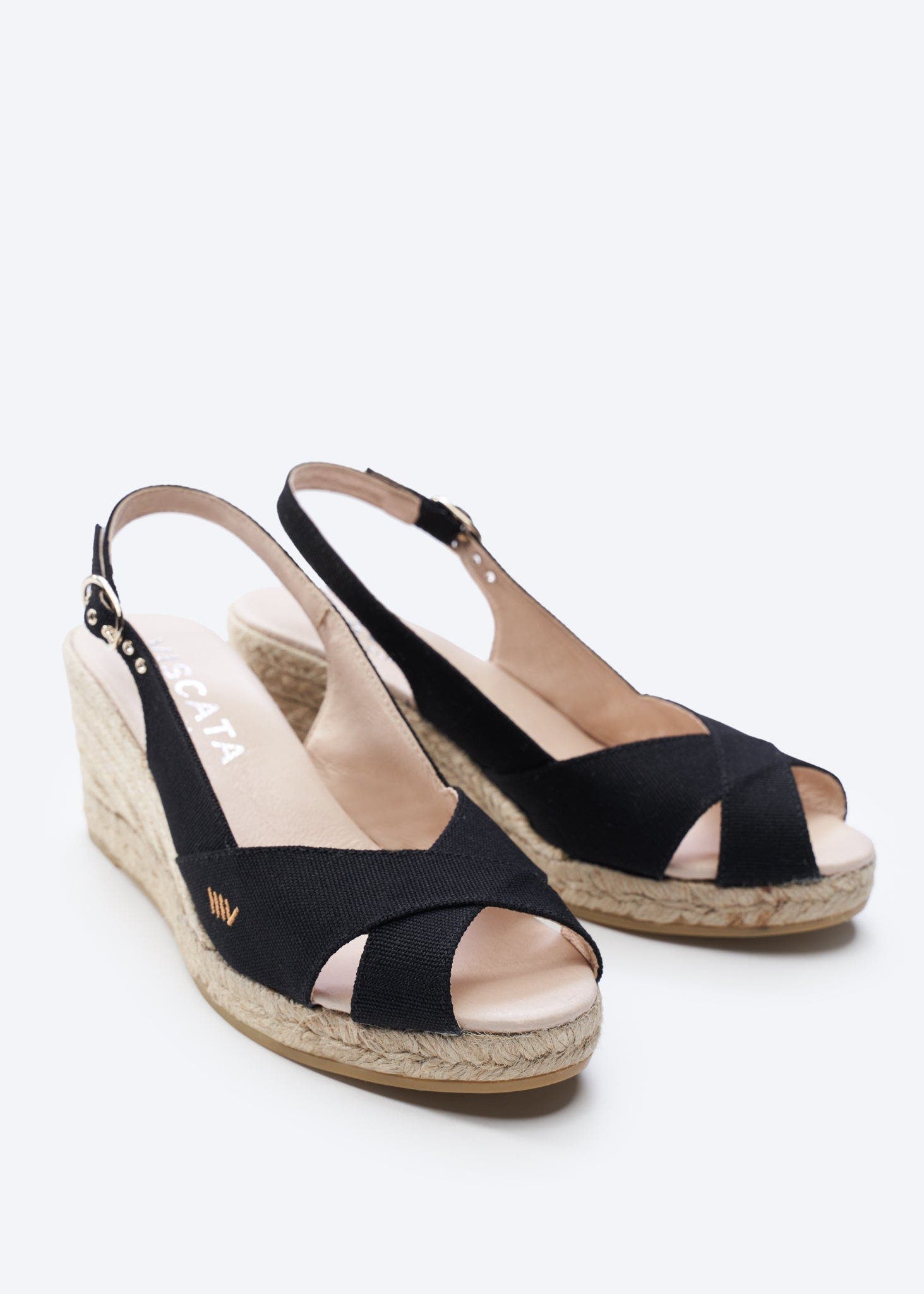 VISCATA Llansa Canvas Espadrille Sandal Wedges, Alternate, color, Black