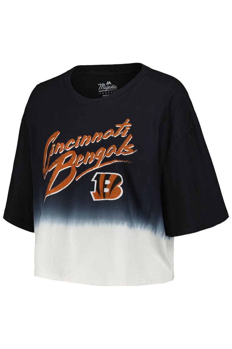 Women's Majestic Threads Joe Burrow Black/White Cincinnati Bengals Dip-Dye Player Name & Number Crop Top, Alternate, color, Black
