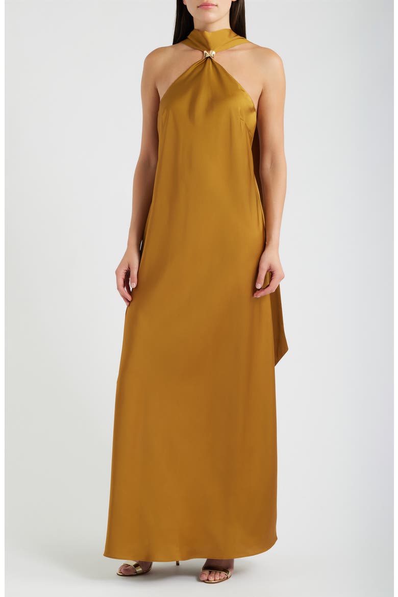 Halter Neck Maxi Dress, Main, color, GOLD KHAKI