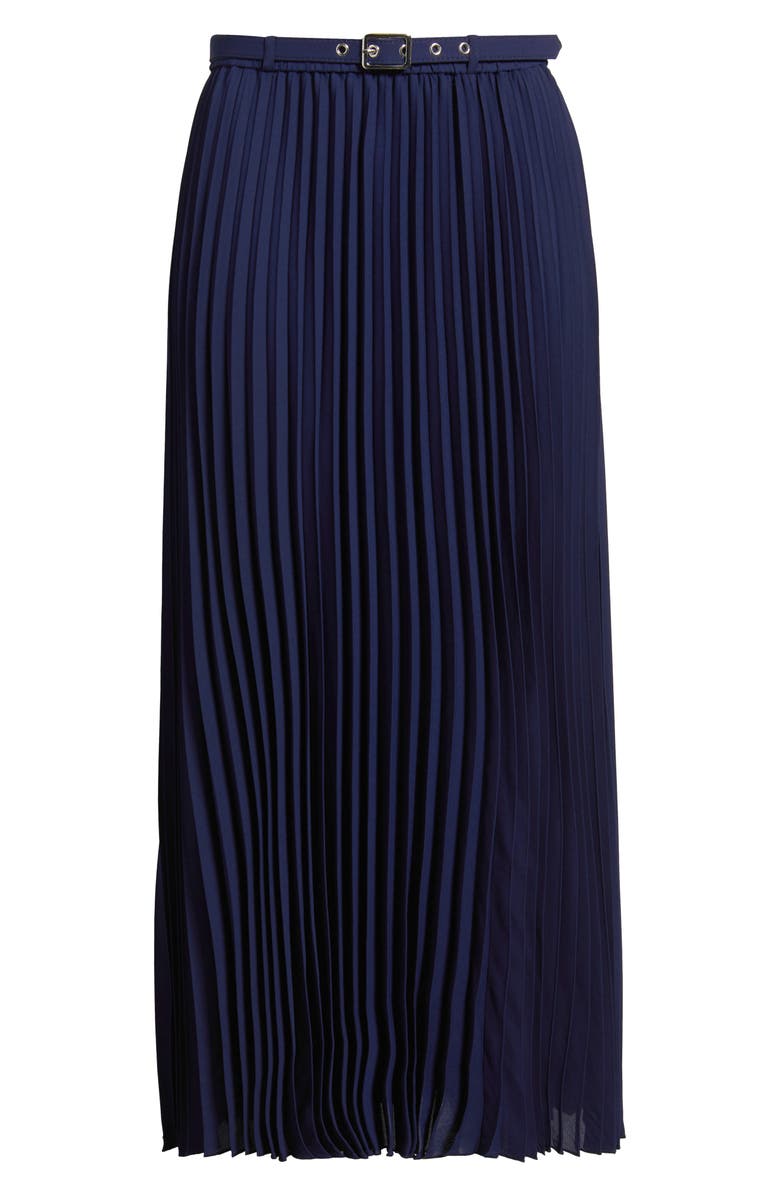 Anne Klein Belted Pleated Midi Skirt, Alternate, color, Distant Mountain