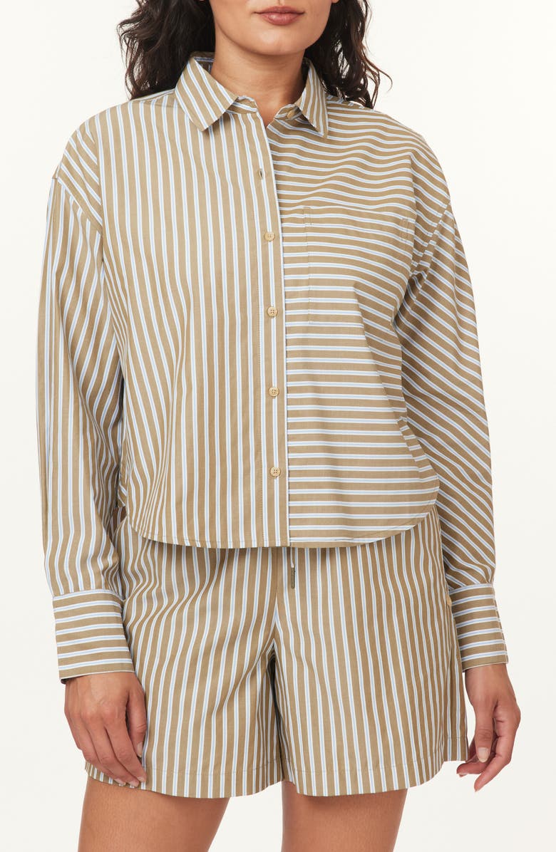 Scotch & Soda Mixed Stripe Crop Button-Up Shirt, Main, color, Martini Olive