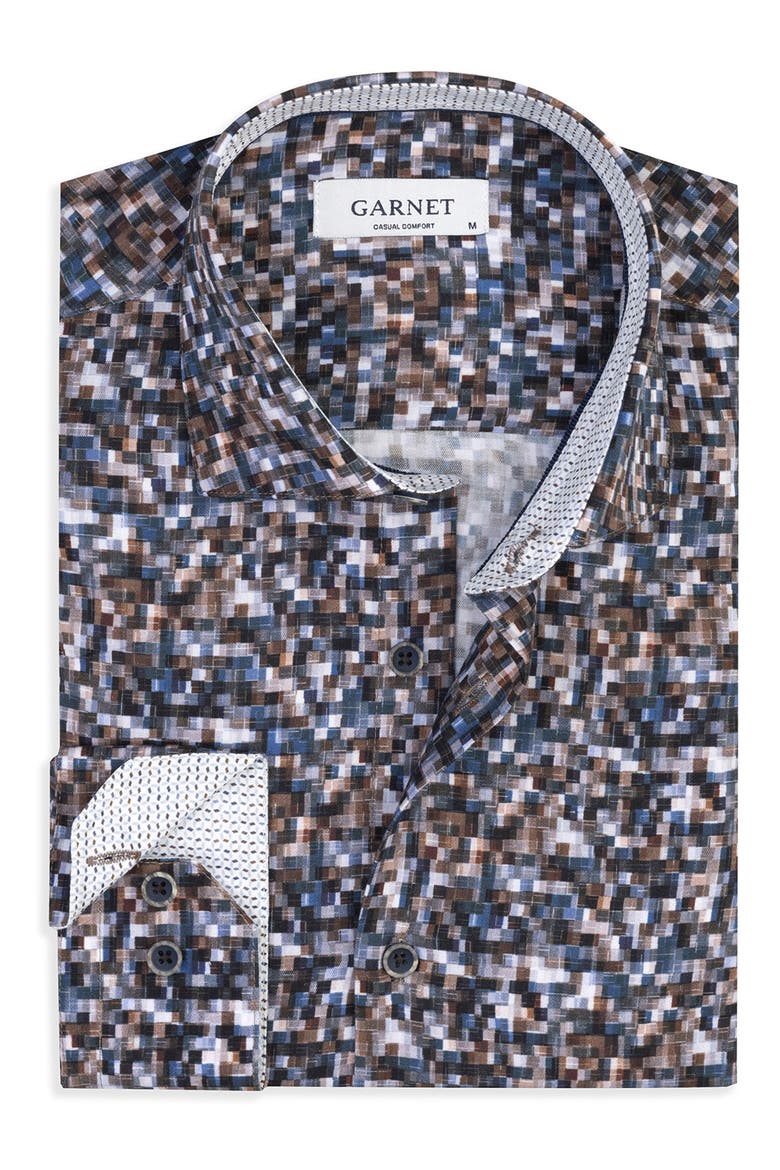 Pixel Fade Print Button Up Shirt, Alternate, color, BROWN