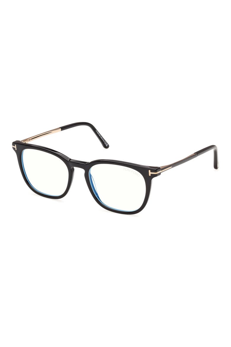 52mm Square Blue Light Blocking Glasses, Alternate, color, SHINY BLACK ROSE GOLD T LOGO