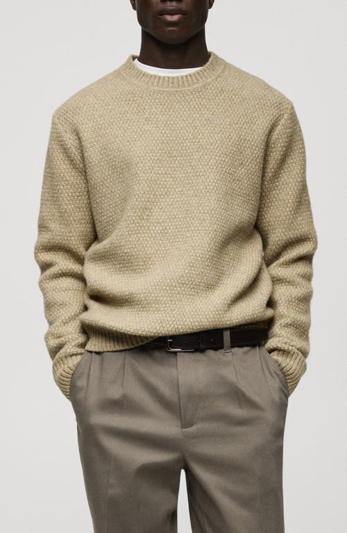 Mango Textured Crewneck Sweater In Pastel Green/beige