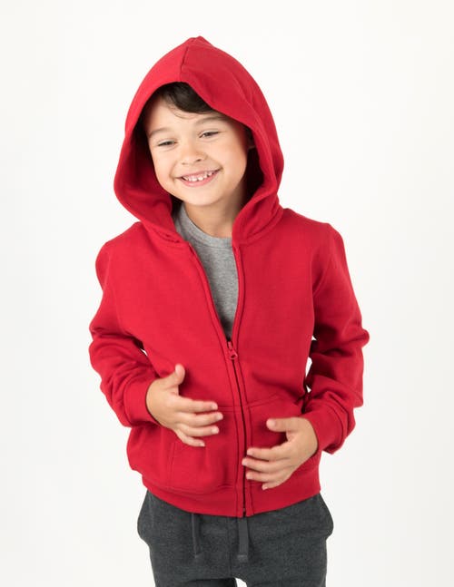 Leveret Kids Zip-up Hoodie, 100% Cotton, Solid Colors In Red