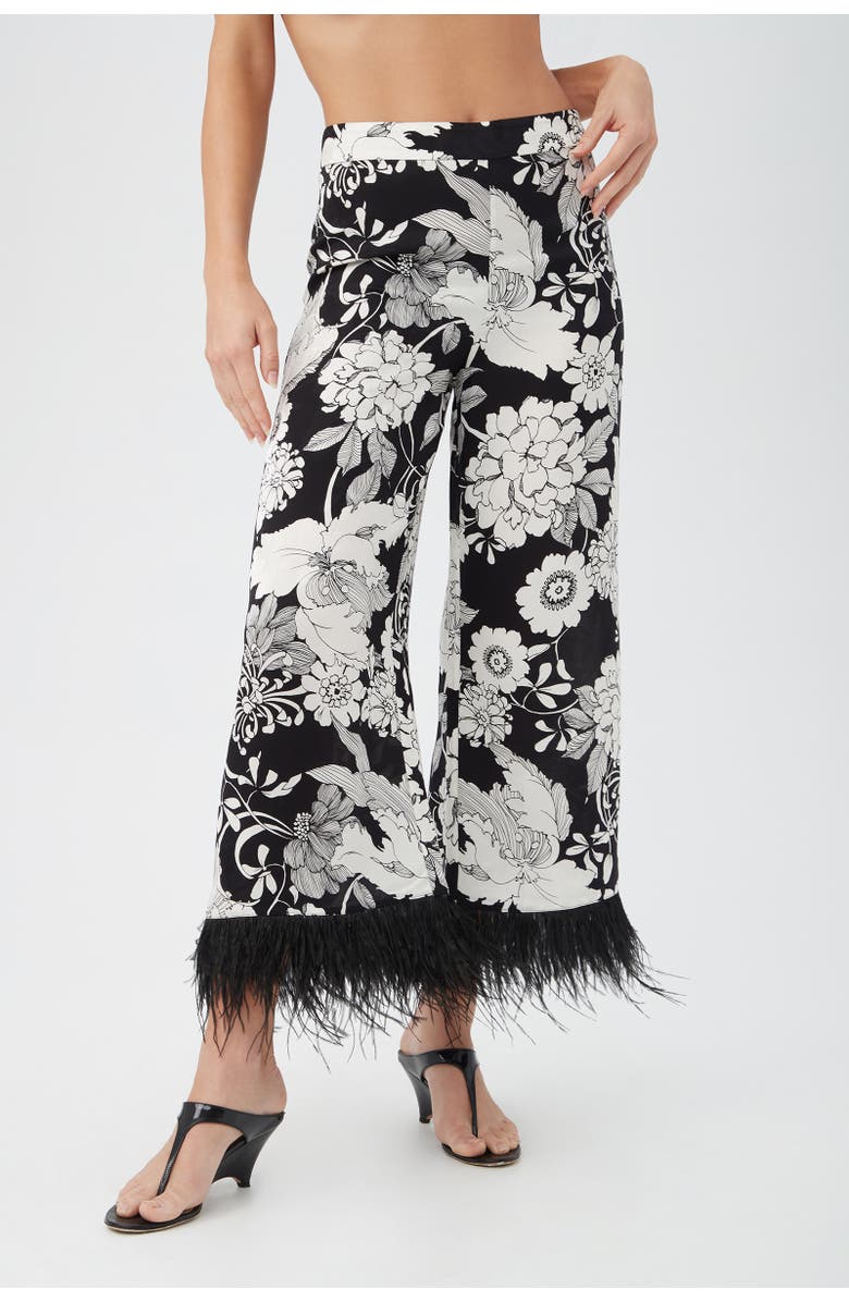 Trina Turk Short Weekend Feather Trim Pant, Main, color, Black/White