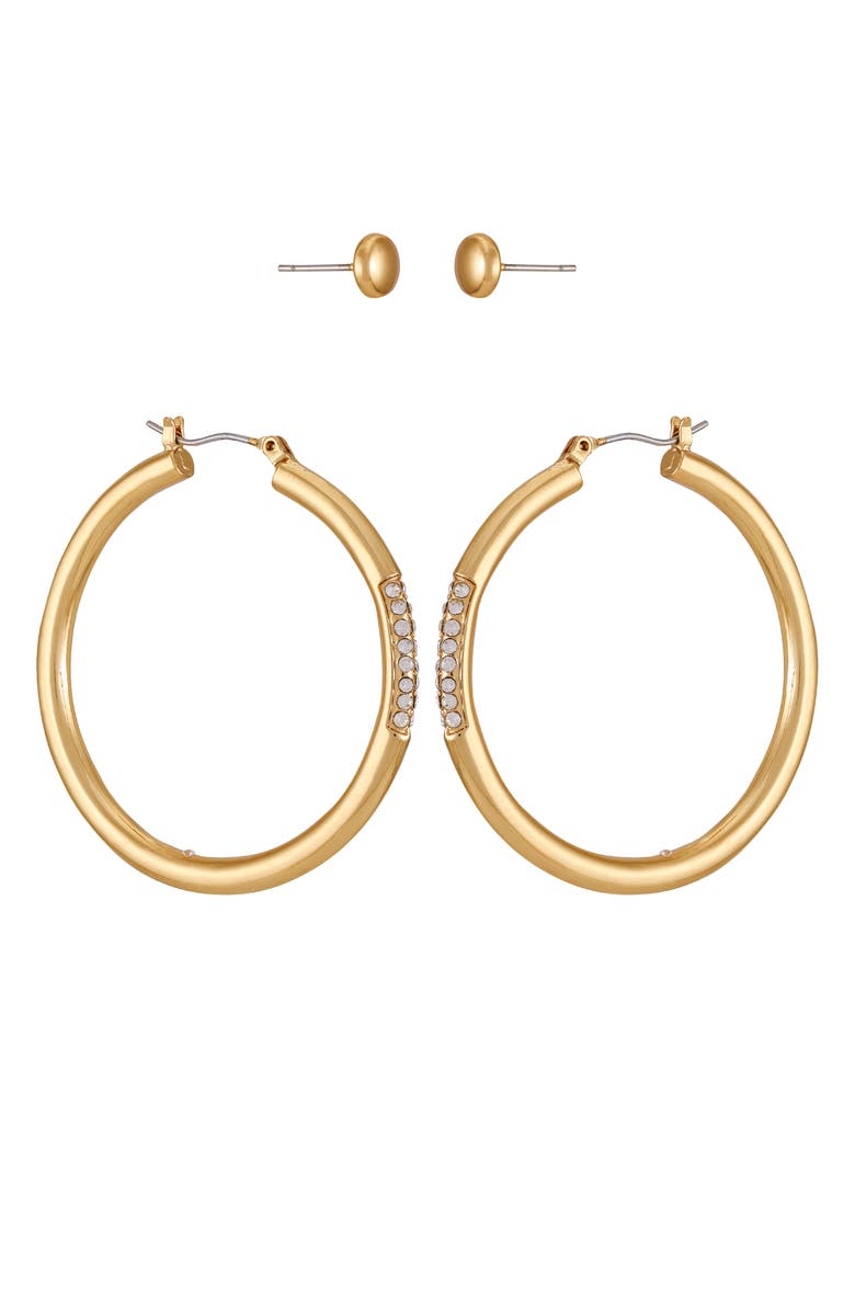 Vince Camuto Set of 2 Button Stud & Pavé Crystal Hoop Earrings, Alternate, color,