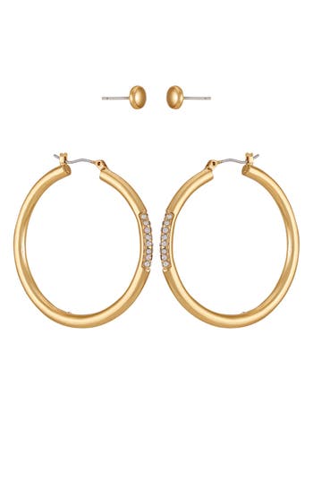 Vince Camuto Set Of 2 Button Stud & Pavé Crystal Hoop Earrings In Goldtone