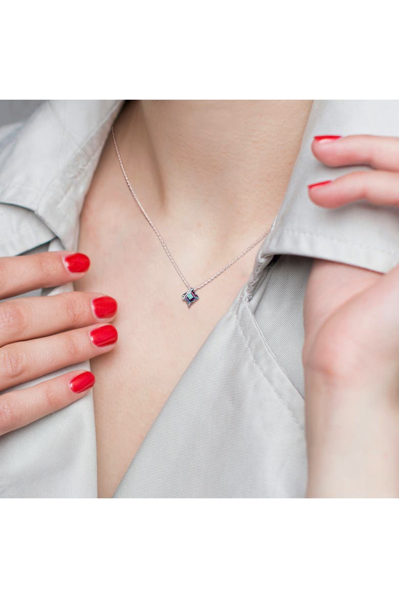 Gemstone Square Solitaire Necklace 10K, Alternate, color, Exotic Green Topaz
