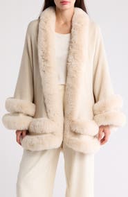La Fiorentina Faux Fur Trim Ruana