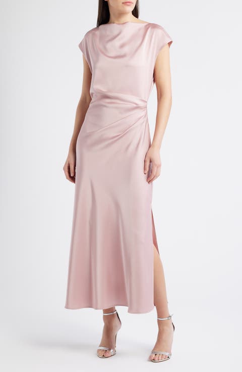 Side Ruched Satin Maxi Dress