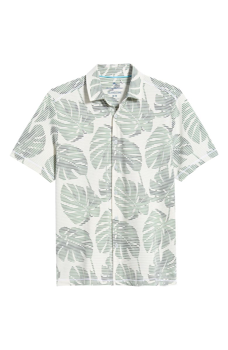 Tommy Bahama Costa Wave Monstera Mash Seersucker Stripe IslandZone<sup>®</sup> Short Sleeve Button-Up Shirt, Main, color, Dark Jade