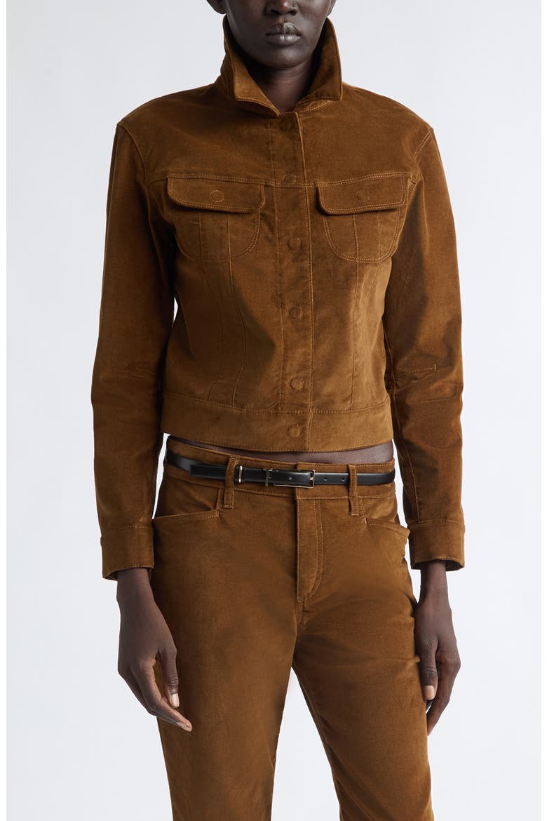Stretch Cotton Velvet Western Jacket, Main, color, TOBACCO