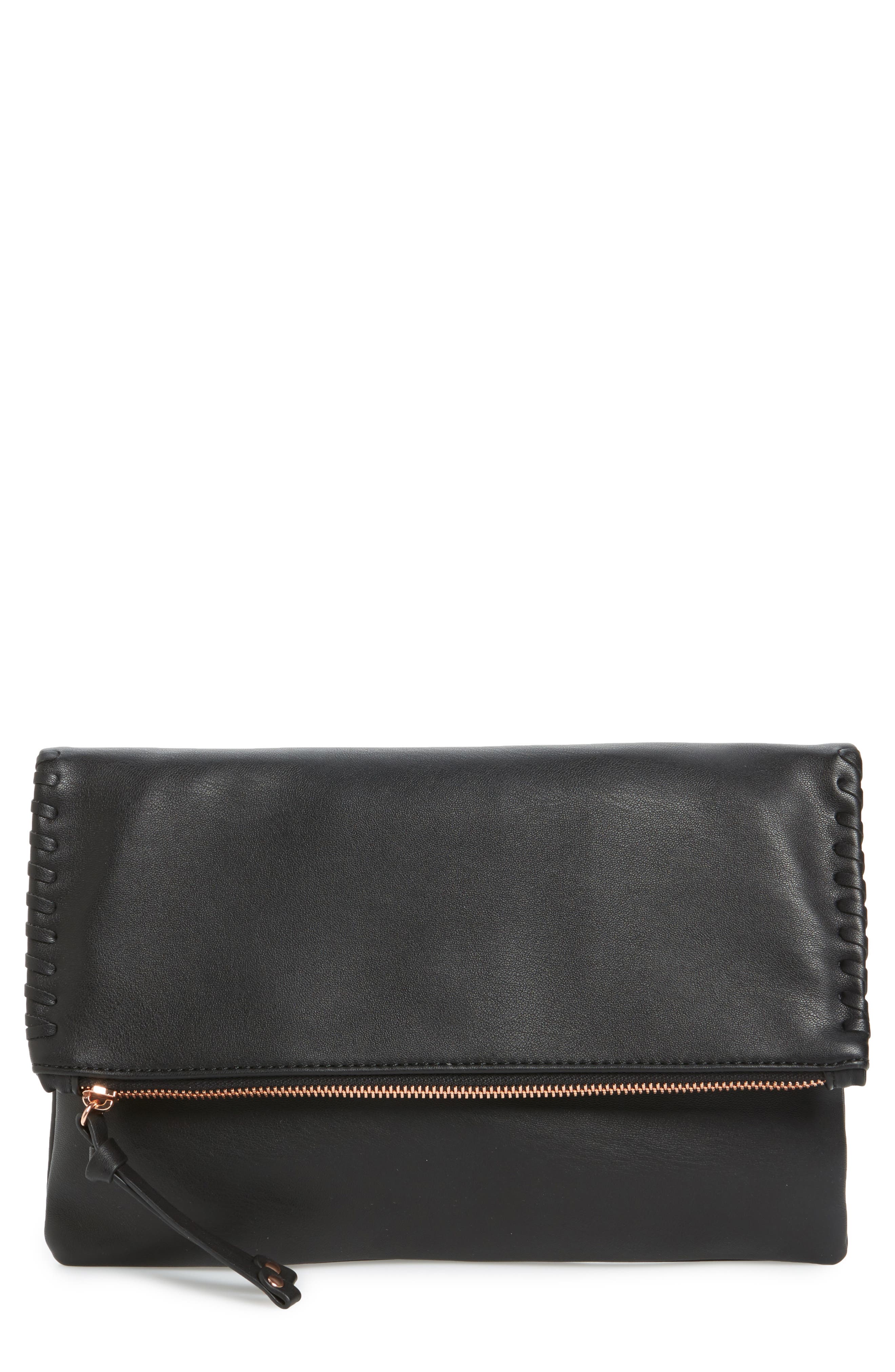 Sole Society Rifkie Faux Leather Foldover Clutch, Main, color, 