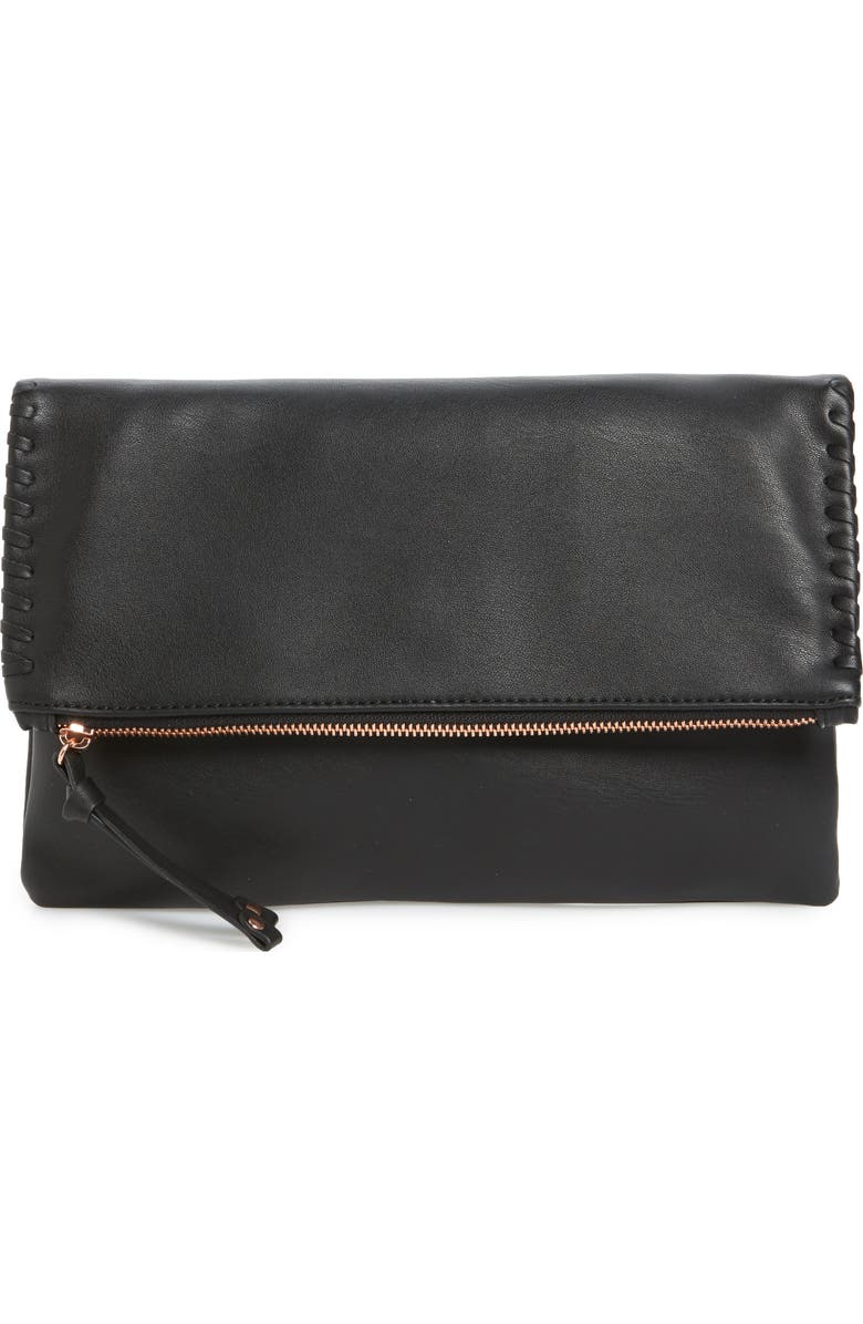 Sole Society Rifkie Faux Leather Foldover Clutch, Main, color,