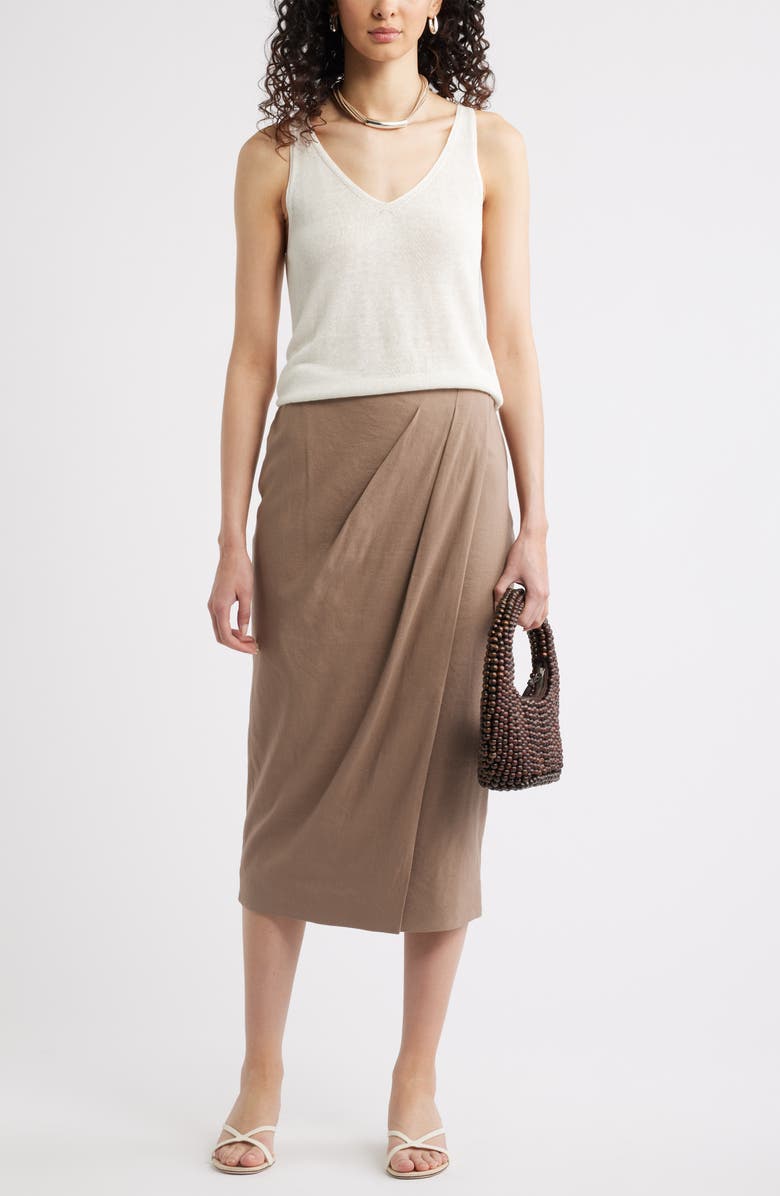 Nordstrom Linen Blend Wrap Midi Skirt, Alternate, color, Brown Lentil