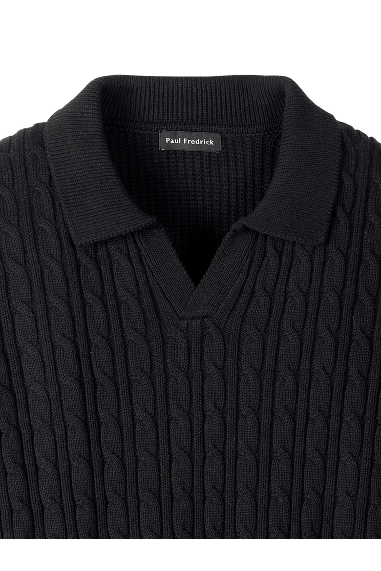 Cotton Cable V-neck Polo, Alternate, color, Black