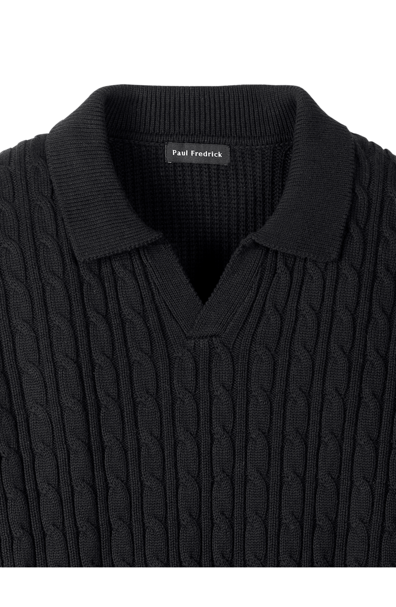 Paul Fredrick Cotton Cable V-neck Polo, Alternate, color, Black