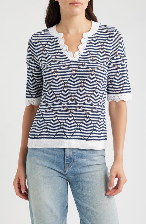 NIC+ZOE Coastline Open Stitch Sweater in Indigo Multi at Nordstrom, Size Medium