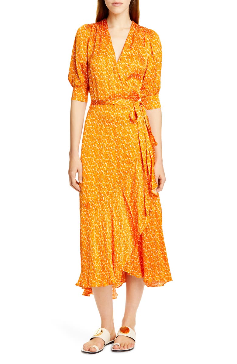 Rodebjer Kweller Floral Print Midi Wrap Dress, Main, color,