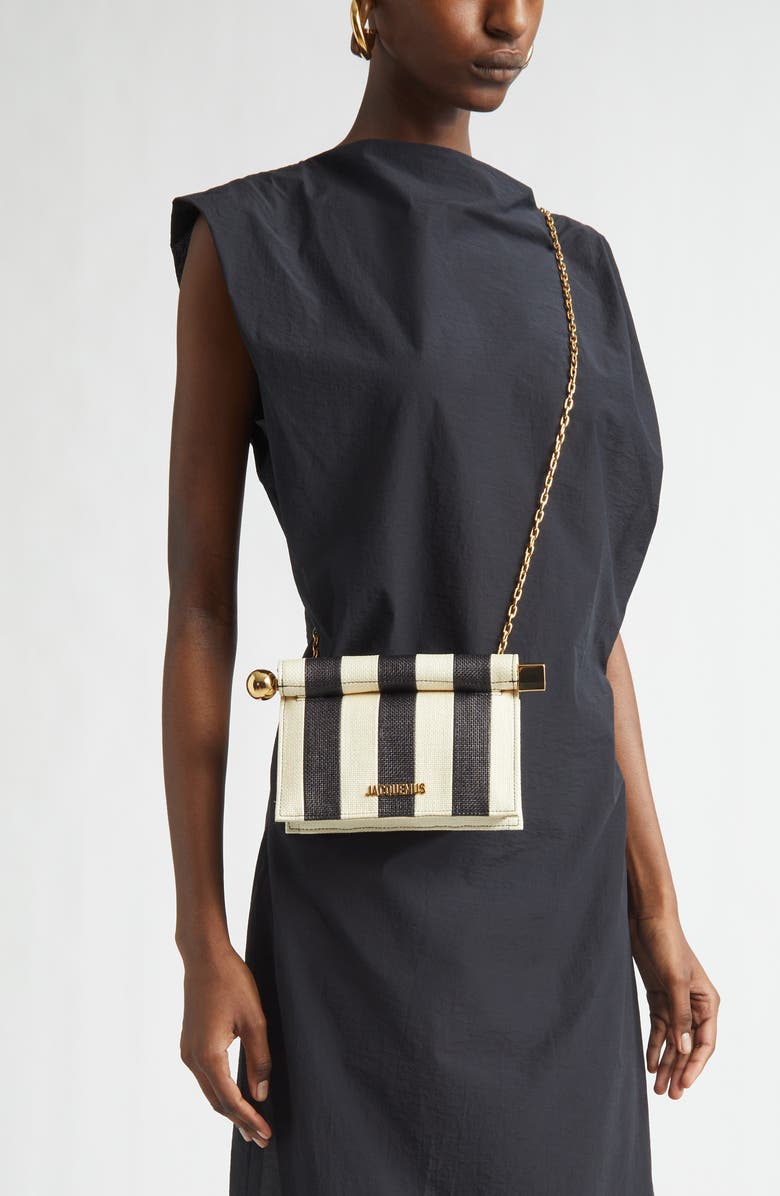 Jacquemus La Petite Pochette Rond Carré Nylon Clutch, Alternate, color, Natural / Black 1Fy