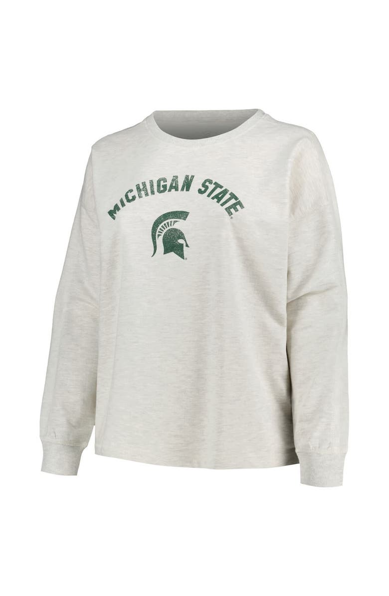 PROFILE Women's Profile Oatmeal Michigan State Spartans Plus Size Distressed Arch Over Logo Neutral Boxy Pullover Sweatshirt, Alternate, color, Oatmeal